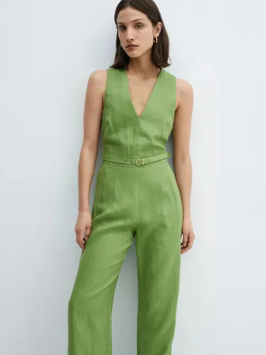 Mango Nan Linen Jumpsuit - Green - Female