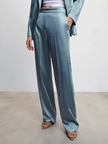 Mango Nicole Satin Straight Leg Trousers - Pastel Blue - Female