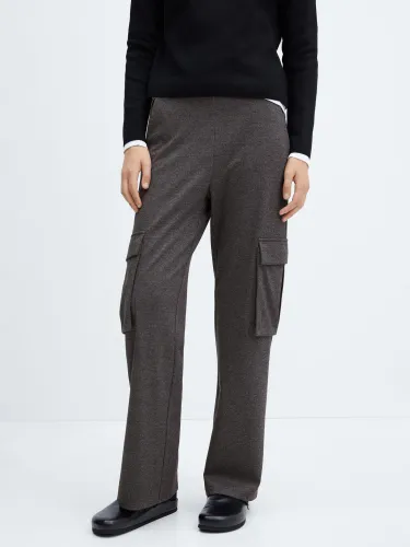 Mango Orti Knitted Cargo Trousers, Dark Grey - Dark Grey - Female