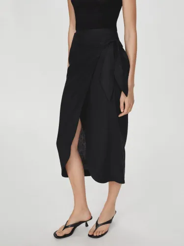 Mango Pareo Linen Wrap Skirt - Black - Female