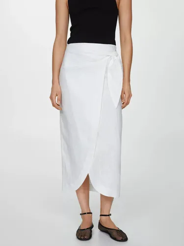 Mango Pareo Linen Wrap Skirt - White - Female