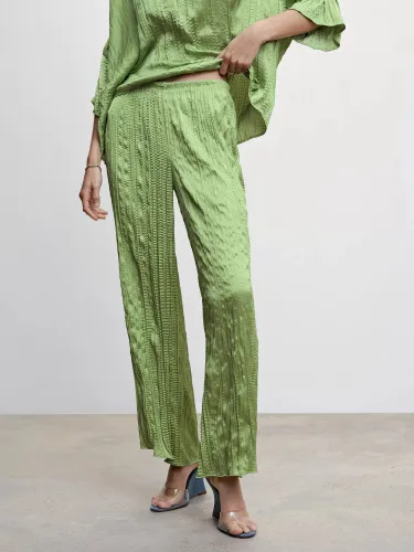 Mango Plisse Satin Pleated Trouser - Green - Female