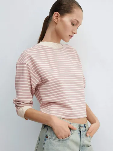 Mango Rose Cotton Blend Striped Sweatshirt - Lt-pastel Pink - Female