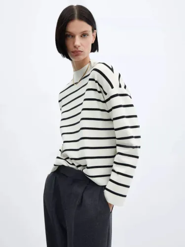 Mango Sardinet Striped Perkins Collar Sweater, Navy/White - Navy/White - Female