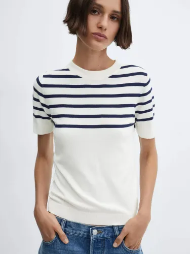 Mango Striped Short Sleeve Jumper, Navy/White - Navy/White - Female