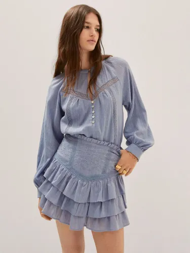 Mango Tinta Embroidered Frill Mini Skirt, Medium Blue - Medium Blue - Female