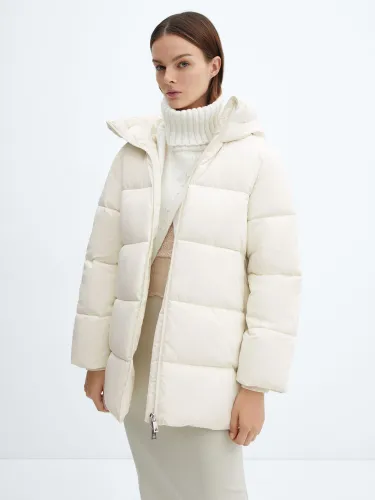 Mango Tokyo Hooded Quilted Short Jacket - Natural White - Female