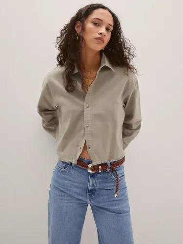 Mango Tracy Cropped Shirt, Khaki - Khaki - Female