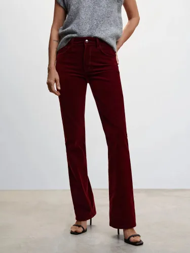 Mango Velvet Flared Jeans, Dark Red - Dark Red - Female
