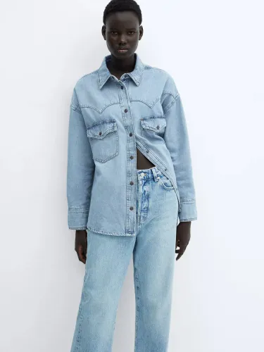 Mango Westie Denim Shirt, Blue - Blue - Female