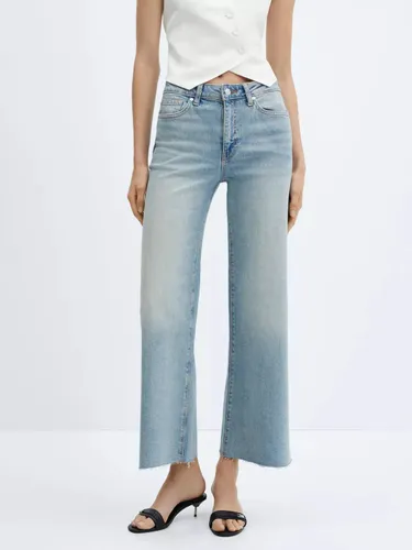 Mango Wide Leg Crop Jeans - Blue - Female
