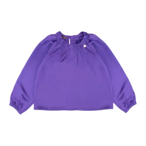 Manila Grace , Purple Long Sleeve Elastic Collar Shirt ,Purple female, Sizes: