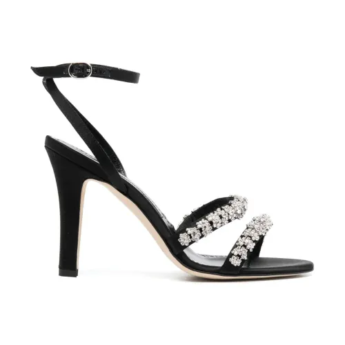 Manolo Blahnik , Black Crystal Embellished Sandals ,Black female, Sizes:
