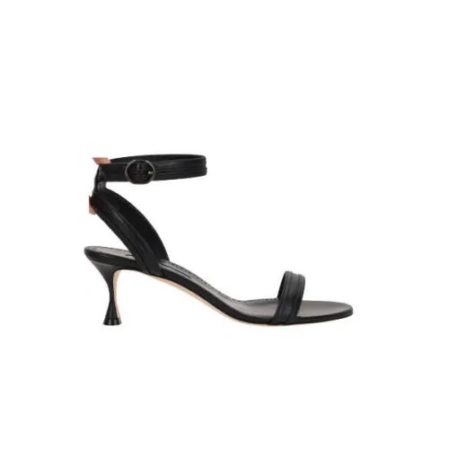 Manolo Blahnik , Black Leather Sandals with Adjustable Ankle Strap ,Black female, Sizes: