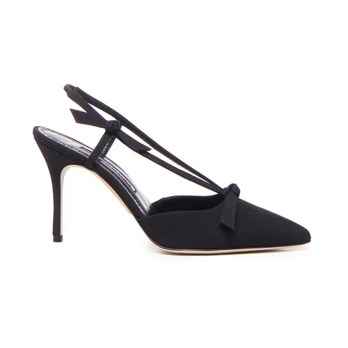 Manolo Blahnik , Black Silk Pointed Mule Sandals ,Black female, Sizes: