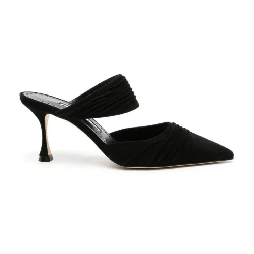 Manolo Blahnik , Black Suede Draped Mule Sandals ,Black female, Sizes: