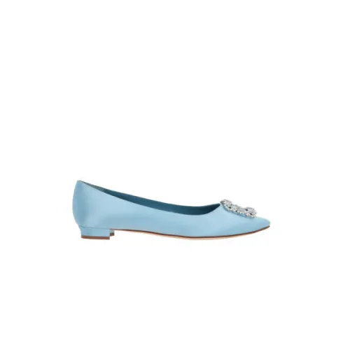 Manolo Blahnik , Blue Silk Satin Jewel Buckle Ballerina Shoes ,Blue female, Sizes: