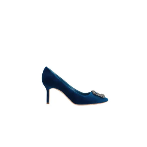 Manolo Blahnik , Blue Velvet Jewel Buckle Heels ,Blue female, Sizes: