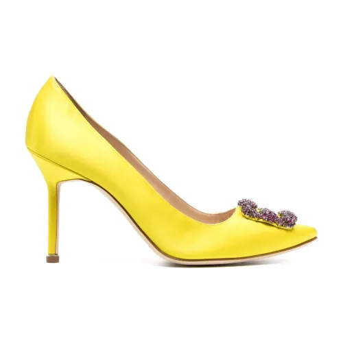 Manolo Blahnik , Crystal Embellished Satin Pumps ,Yellow female, Sizes: