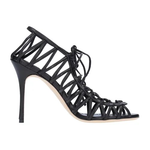 Manolo Blahnik , Leather Lace-Up Sandals ,Black female, Sizes: