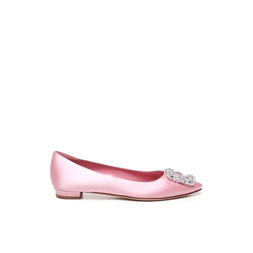 Manolo Blahnik , Pink Flat Shoes with Jewel Buckle ,Pink female, Sizes: