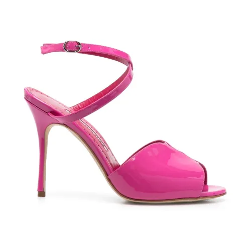 Manolo Blahnik , Pink Patent Leather Sandals ,Pink female, Sizes:
