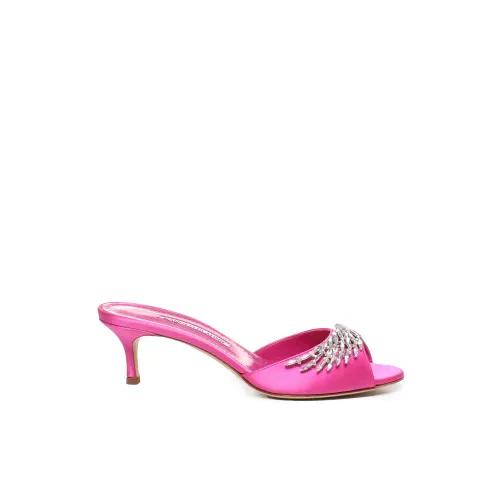 Manolo Blahnik , Pink Satin Crystal Sandals ,Pink female, Sizes: