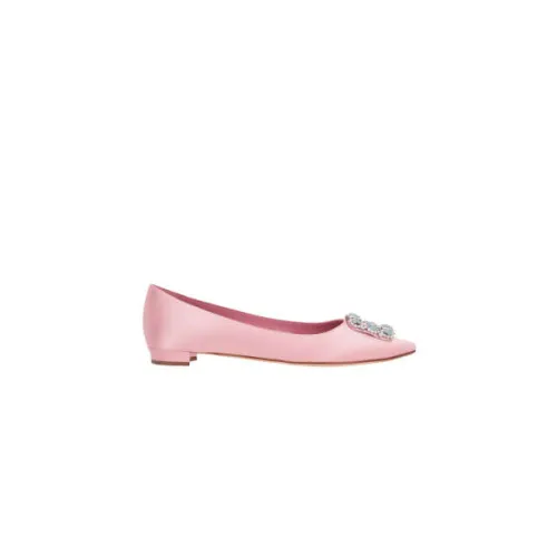 Manolo Blahnik , Silk Satin Jewel Buckle Flat Shoes ,Pink female, Sizes: