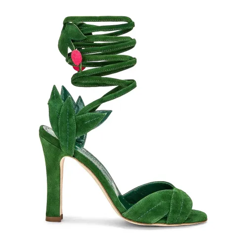 Manolo Blahnik , Wrap Sandals with 10.5 cm Heel ,Green female, Sizes: