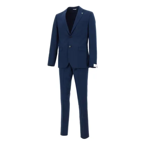 Manuel Ritz , Blue Two-Piece Slim Fit Suit ,Blue male, Sizes: