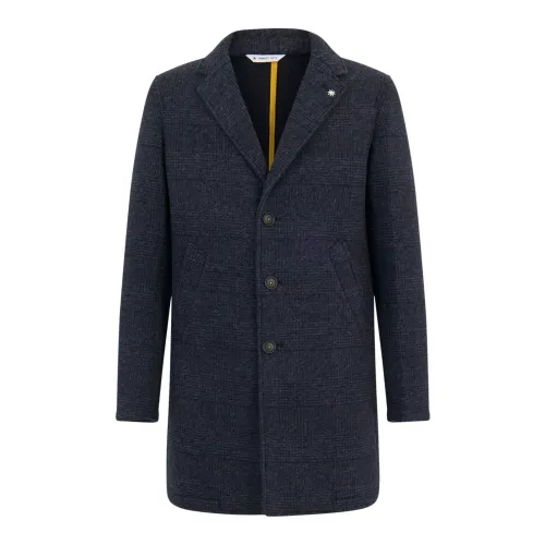 Manuel Ritz , Blue Wool Blend Coat Single-Breasted ,Gray male, Sizes: