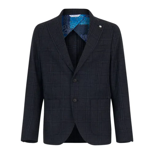 Manuel Ritz , Checkered Wool Jacket ,Blue male, Sizes: