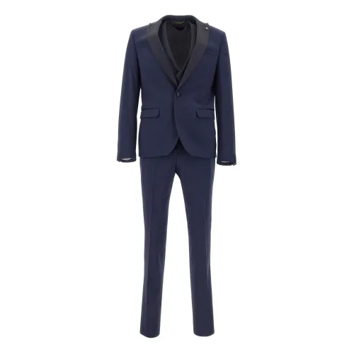 Manuel Ritz , Midnight Blue Three-Piece Formal Suit ,Blue male, Sizes: