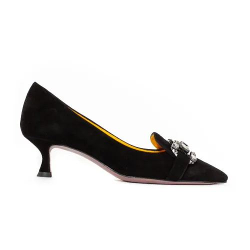 Mara Bini , Black Suede Pointed Pumps with Silver Stones ,Black female, Sizes: