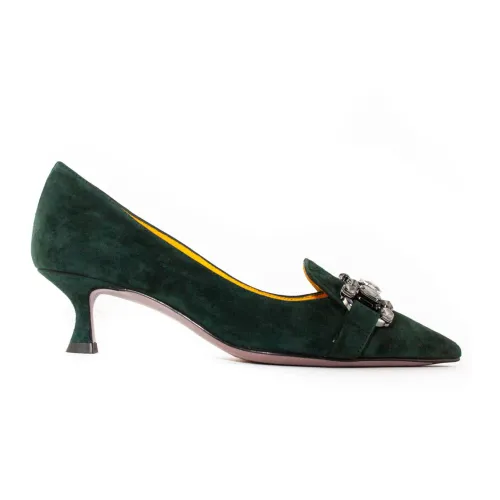Mara Bini , Green Suede Pointed Pumps with Silver Stones ,Green female, Sizes: