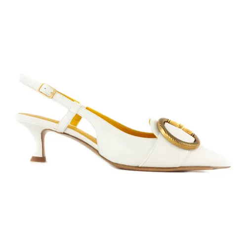 Mara Bini , White Leather Slingback Sandals Pointed Design ,White female, Sizes: