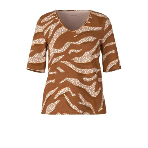 Marc Cain , Abstract Animal Print Ribbed Shirt ,Brown female, Sizes: