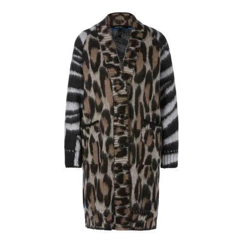 Marc Cain , Animal Design Knitted Coat ,Gray female, Sizes: