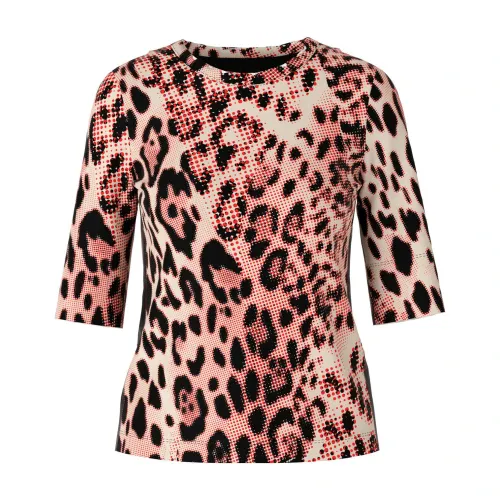 Marc Cain , Cotton Ribbed Shirt with Leo Print ,Pink female, Sizes: