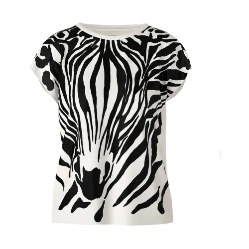 Marc Cain , Offwhite Zebra Print Relaxed Fit T-shirt ,White female, Sizes:
