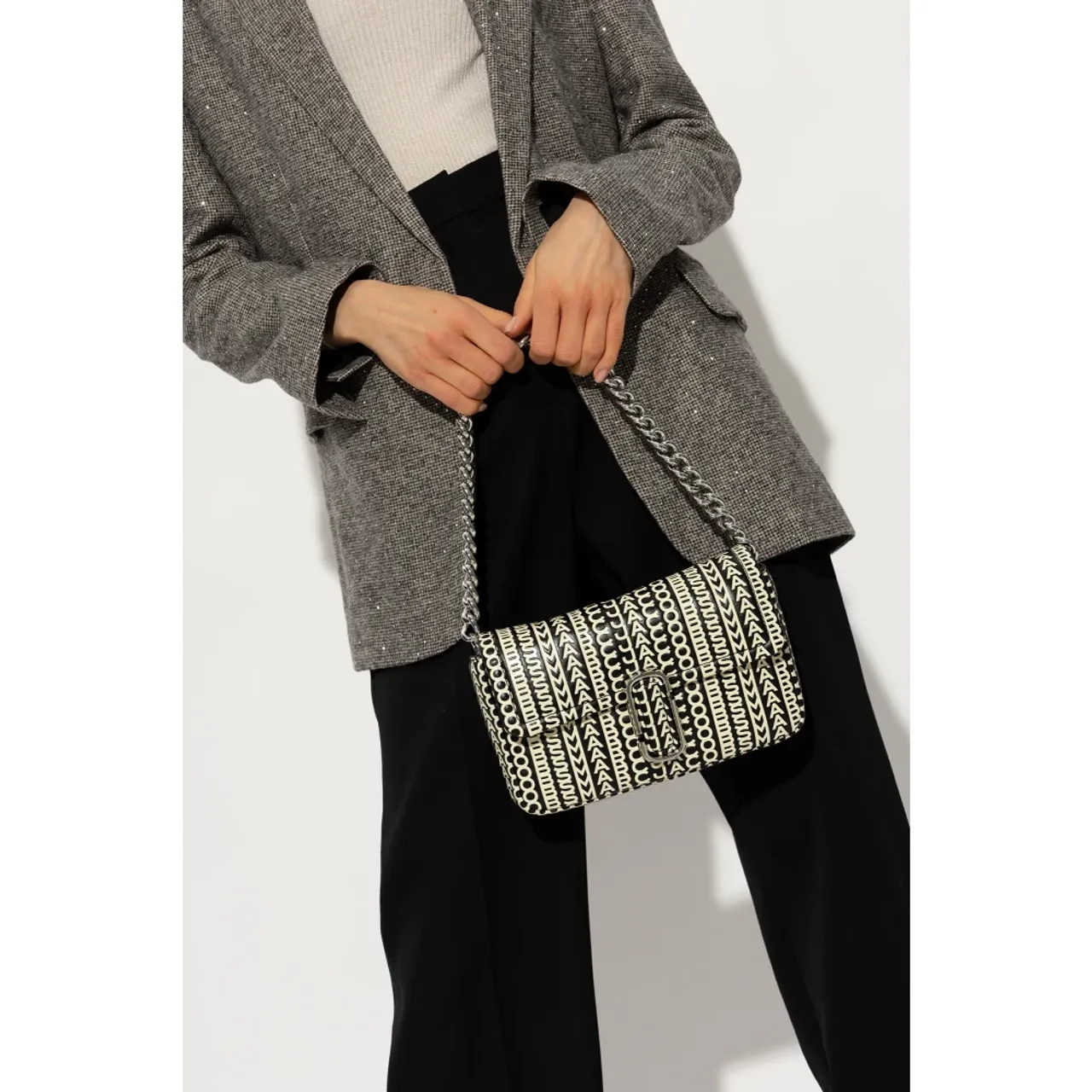 Marc Jacobs , ‘The Monogram Leather J Marc’ shoulder bag ,Beige female, Sizes: ONE SIZE