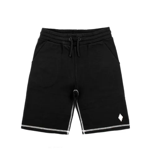 Marcelo Burlon , Black Cotton Shorts with Contrasting Stitching ,Black male, Sizes: