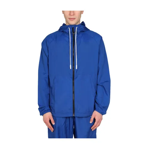 Marcelo Burlon , Cross Print Windbreaker Jacket ,Blue male, Sizes: