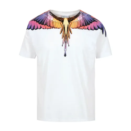 Marcelo Burlon , Wing Graphic Print Cotton T-shirts and Polos ,White male, Sizes: