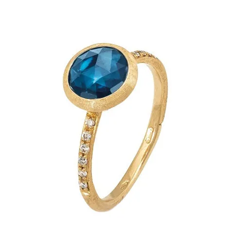 Marco Bicego Jaipur 18ct Yellow Gold London Blue Topaz 0.09ct Diamond Ring - N