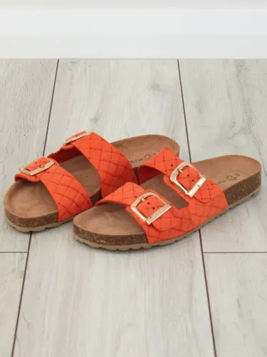 Marco Tozz Orange Woven Buckle Sandals