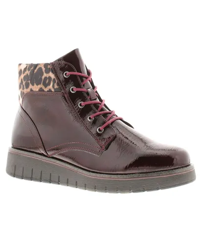 Marco Tozzi Womens Boots Ankle Mollie Lace Up bordeaux patent - Red