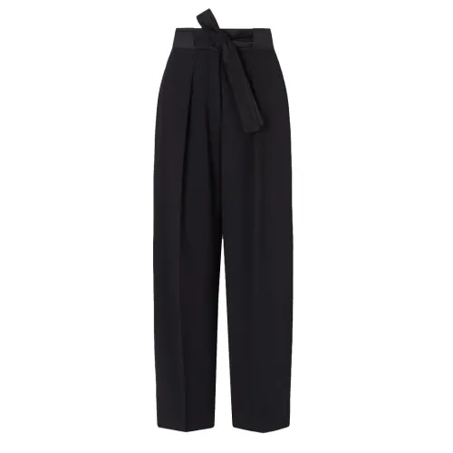 Marella , Satin Carrot Trousers with Belt ,Black female, Sizes: