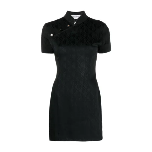 Marine Serre , Black Jacquard Dress with Contrasting Panels ,Black female, Sizes: