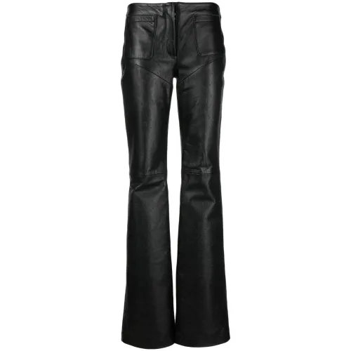 Marine Serre , Black Leather Wide-Leg Trousers ,Black female, Sizes: